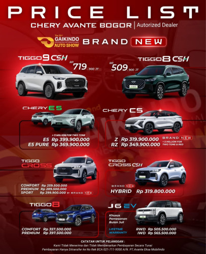 Pricelist Harga Chery paledang 2025